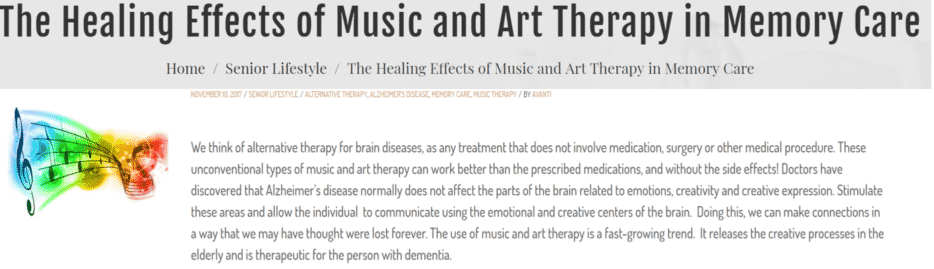 blogs snippet about the healing effects of music and art therapy